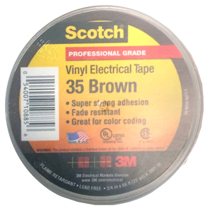 3M, 35 3/4 in x 66 Ft, Brown Vinyl Color Coding Electrical Tape 600 Volt