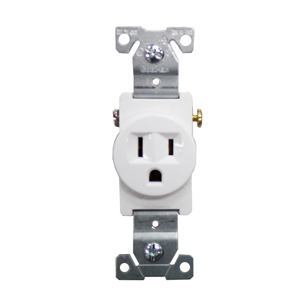 Cooper 817W, 2-Pole 3-Wire 15 Amp 125 Volt Single Receptacle, White ...